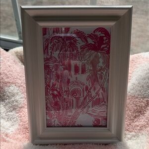 Lilly Pulitzer print in  white Frame with Pink Tropical Scene